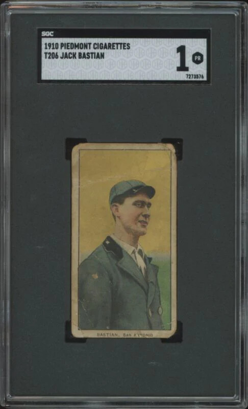 1909 T206 JACK BASTIAN POOR PIEDMONT 350 SL SGC 1 BASEBALL SAN ANTONIO BRONCHOS