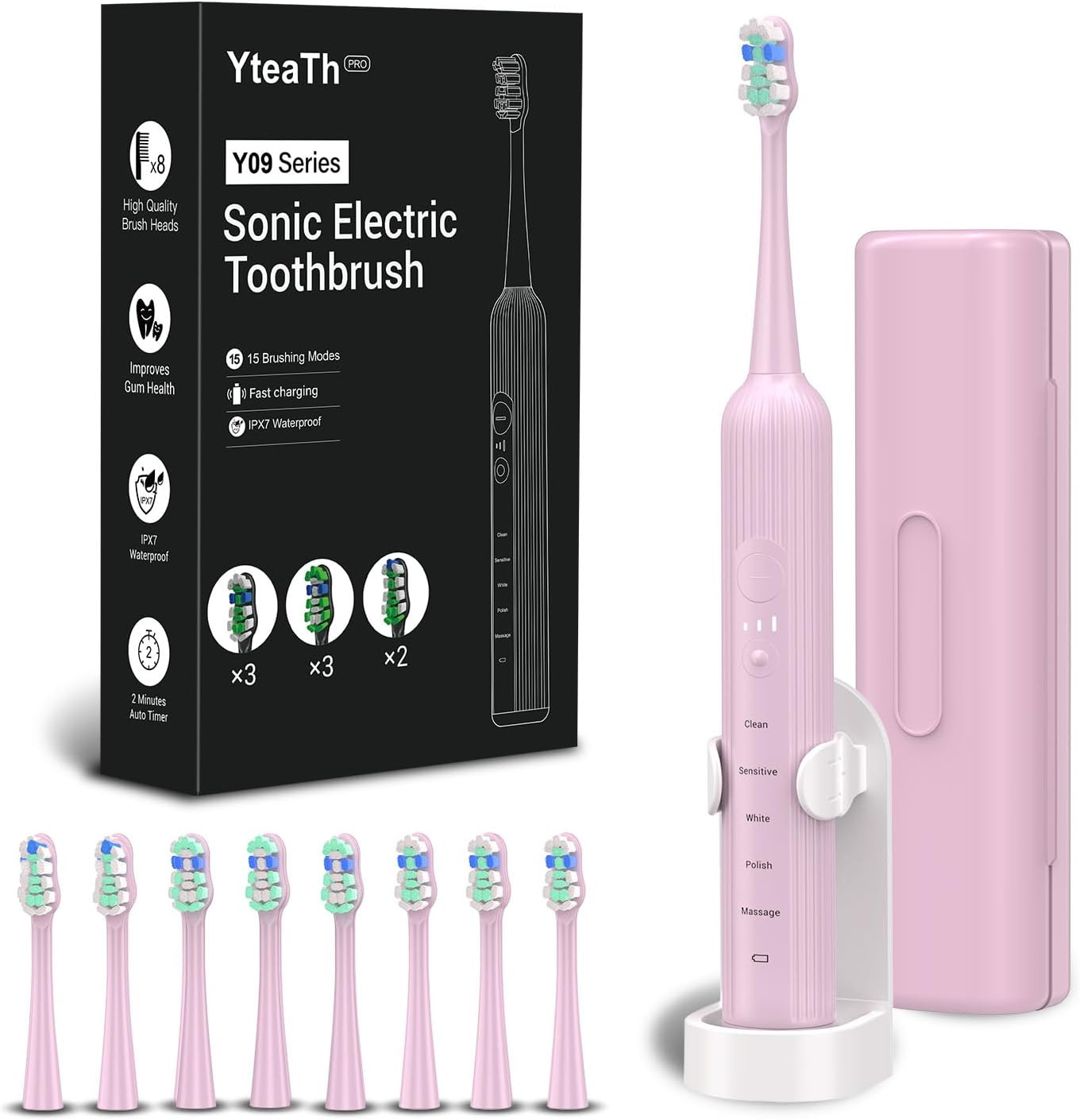 Sonic Toothbrush Professionale: 40.000 VPM, 5 Funzioni e 3 Testine