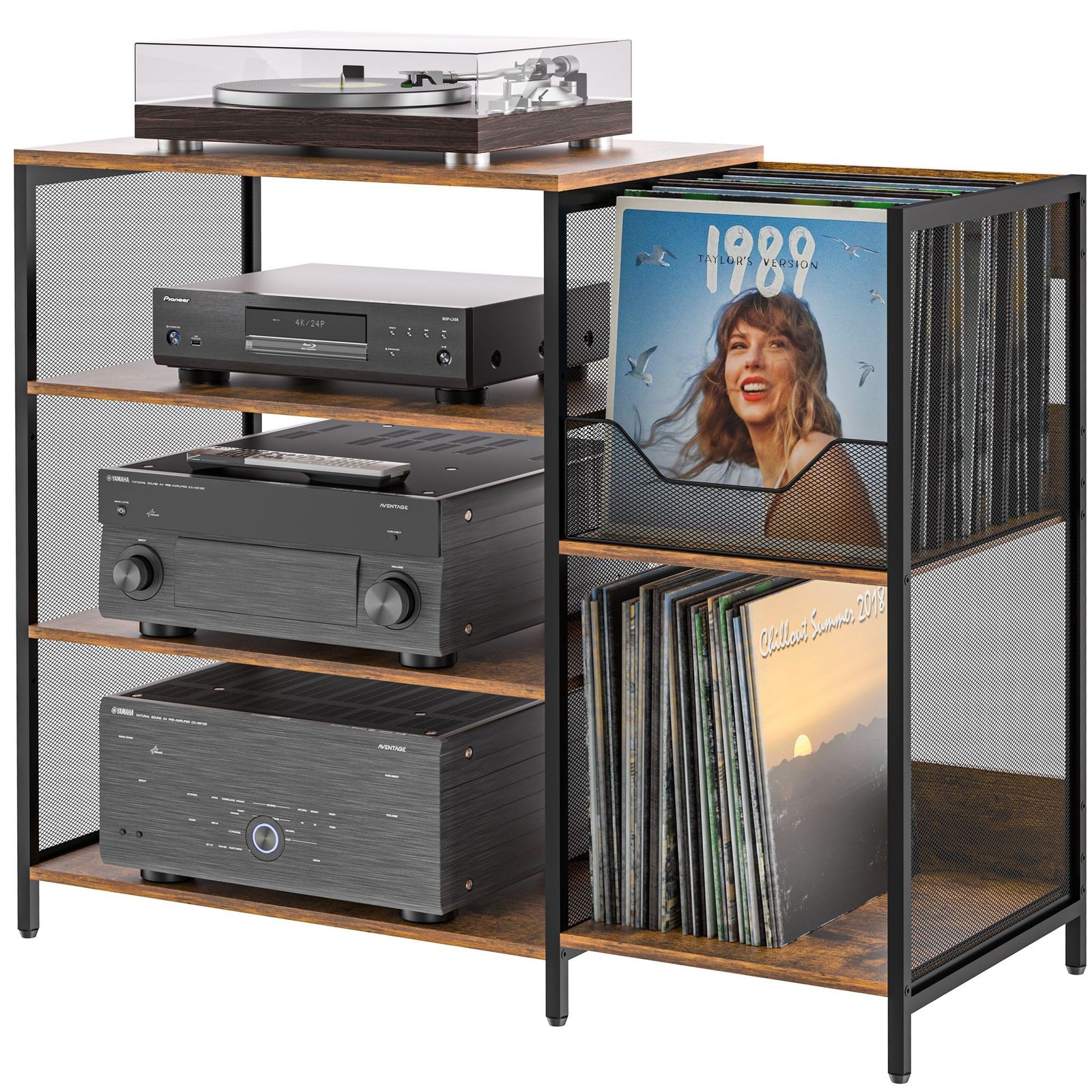 Large Record Player Stand Table with Vinyl Record Holder Up to 150PCS, AV Med...