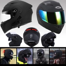 DOT Motorcycle Full Face Helmet BLUETOOTH / Light Dual Visor Modular Flip-up ATV
