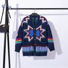 Contrast Color Lazy Style Long Sleeve Knitted Cardigan Jacket