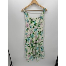 Old Navy Womens Floral Midi Linen Dress Size S Pockets Feminine Dainty Smocked