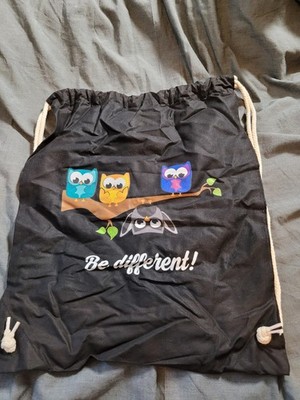 Be different! Eulen Eule Turnbeutel Sportbeutel Rucksack schwarz bunt weiß NEU