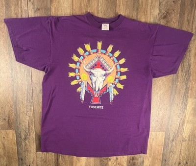 Vtg 90s Nature Yosemite National Park Skull Aztec XL Single Stitch USA Native