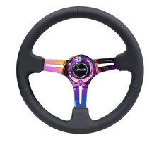 NRG Reinforced Steering Wheel (350mm / 3in. Deep) Blk Leather/Blk Stitch