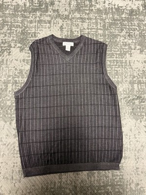 Vintage Anthology Men's Silk Knit Striped Sweater Vest Gray V-Neck Size M