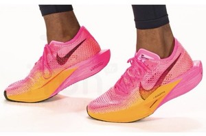 Nike Vaporfly 3 ZoomX Men's Running Shoes Pink Yellow Flyknit Lace Up Low Top