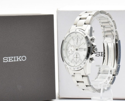 [NEUWERTIG/Box] SEIKO Chronograph 7T92-0DW0 Weiß Quarz Herrenuhr 38mm Datum J...