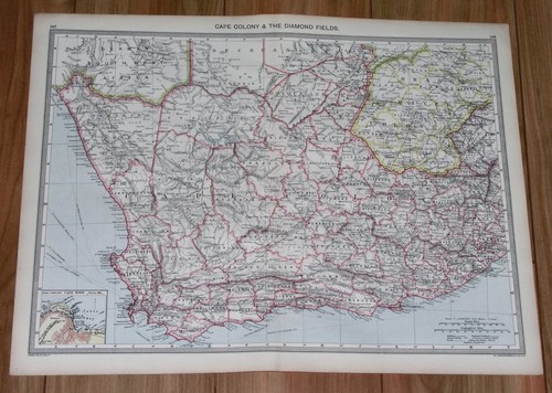 Red Diamond Map 1908 ANTIQUE MAP OF CAPE COLONY DIAMOND FIELDS SOUTH AFRICA CAPE TOWN ...