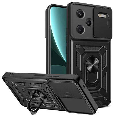 For Xiaomi Redmi Note 13 Pro+5G Shockproof Ring Stand Phone Case Tempered Glass
