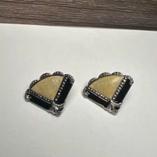 Avon Enamel Art Deco Style Silver Tone Large Stud Pierced Earrings
