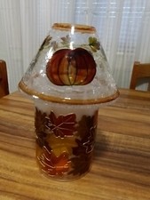 Yankee Candle Crackled Glass Fall Leaf/Pumpkin Votive Candle Holder 9"