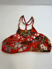 TiniBikini Swimwear Top Women's Size XS Orange Floral Reversible T Back Strap