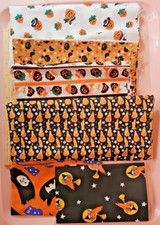 6 HALLOWEEN FABRICS 4 each 1/2 yard 2 fat Qtrs. Bats, Witch, Ghost, pumpkin