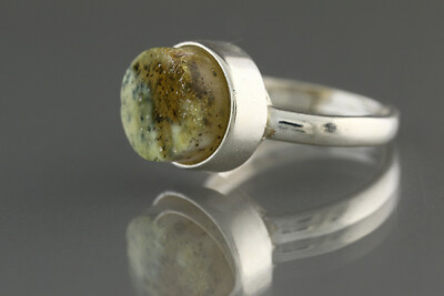 Genuine BALTIC AMBER Bluish Cabochon Stone Silver ADJUSTABLE Ring 3.5g 190611-3