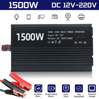 1500W/1000W/500W Spannungswandler 12V - 230V LCD Reiner Wechselrichter Inverter