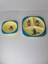 VINTAGE 1992 BARNEY LOVES TO PAINT DISH PLATE BOWL 2 Pieces DISHWARE SELANDIA