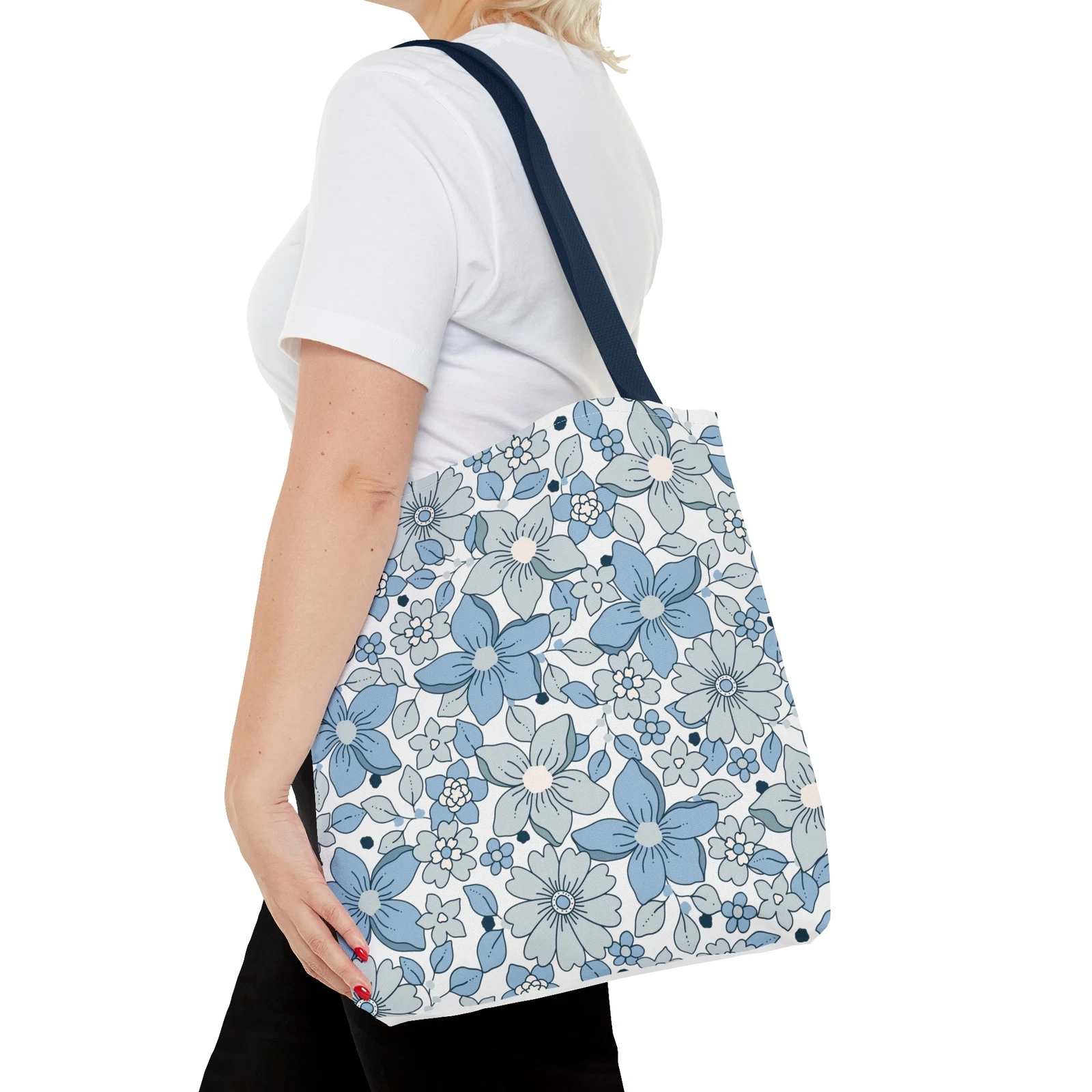 Blue And Grey Flowers Tote Bag (AOP)