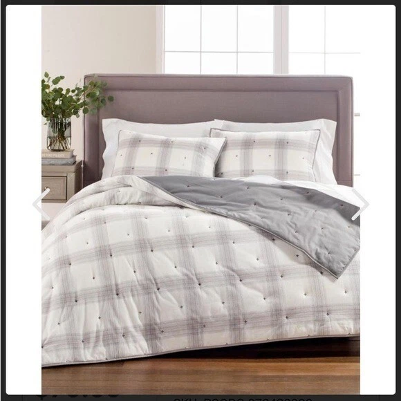 "Colección Martha Stewart acolchada a cuadros King Sham, 20 pulgadas X 36"" gris" Foto 4 de 4