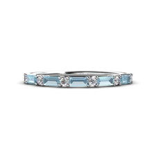 Aquamarine Baguette 4x2mm Half Eternity Band Ring With Rhodium Plated