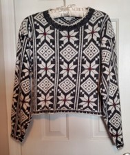 Large Womens Vintage Sweater MADE IN USA Black & White Ski EUC