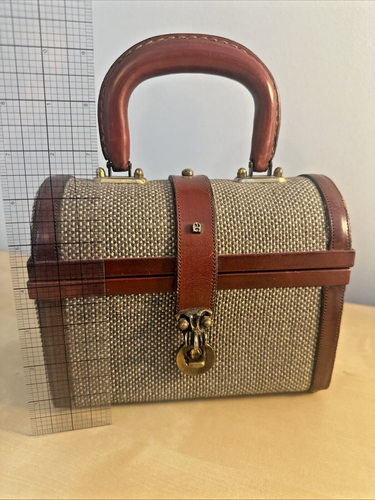 VTG 60s 70s ETIENNE AIGNER Small Leather Purse Bag Top Handle Handbag RARE Tweed - Bild 19 von 19