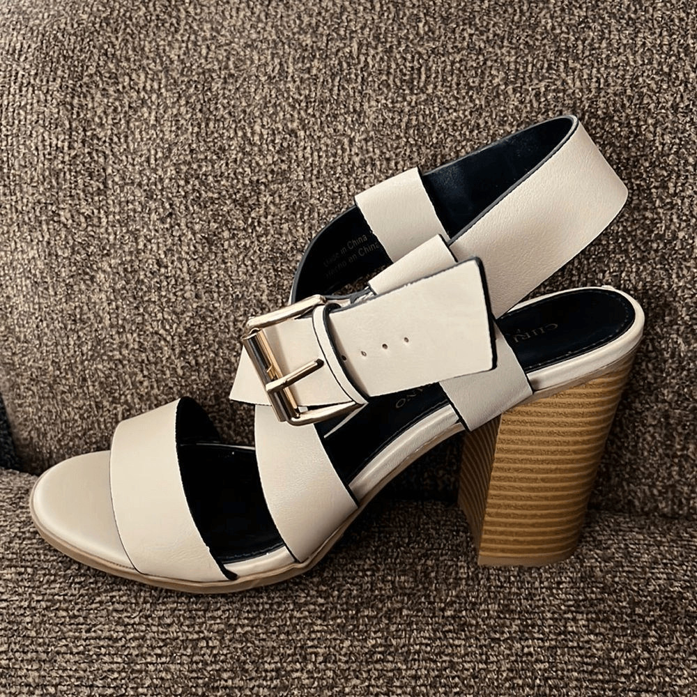 Christian Siriano For Payless Strappy Creamy Beige Block Heels- Size 8