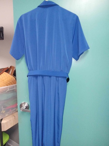 Vintage 80s Lori of California Polyester Jumpsuit Blue with Belt Elastic Waist - Picture 4 of 4