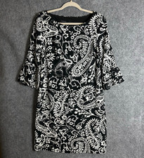 Talbots Dress Women's 4 Black White Floral Paisley Shift 3/4 Bell Sleeves Career