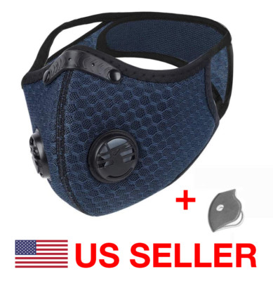 Four (4)  Cycling Face Masks With Active Carbon Filter Reusable Washable Cover