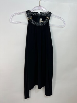 Michael Kors Blk Cold Shoulder Blouse Top Shirt with Buckle Collar Accent Sz XS