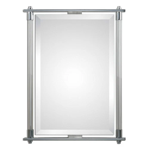 ADARA MODERN RIBBED GLASS COLUMNS CHROME METAL BEVELED WALL VANITY MIRROR 01127 - Picture 3 of 4