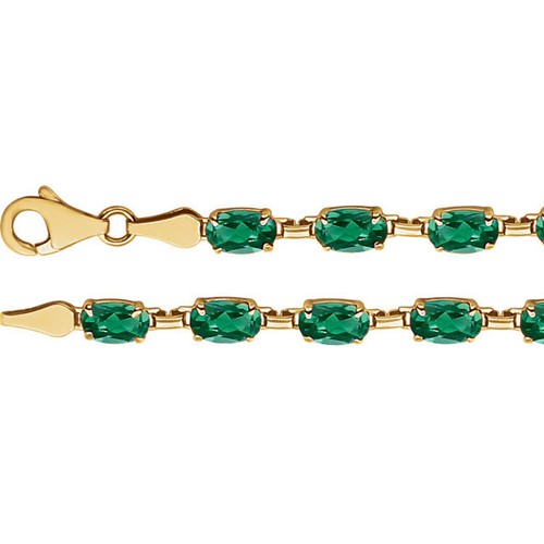 Brazalete de 7,25" de esmeralda creado en laboratorio en oro amarillo de 14K - Imagen 2 de 3