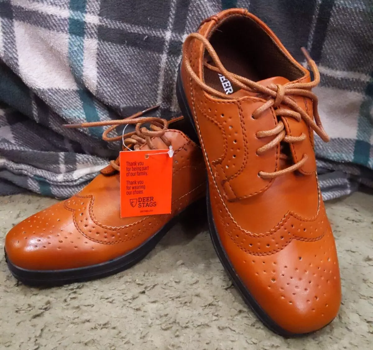 Deer Stags Ace Oxford Classic Shoes Lace Up Tan Brown Boys Size 13