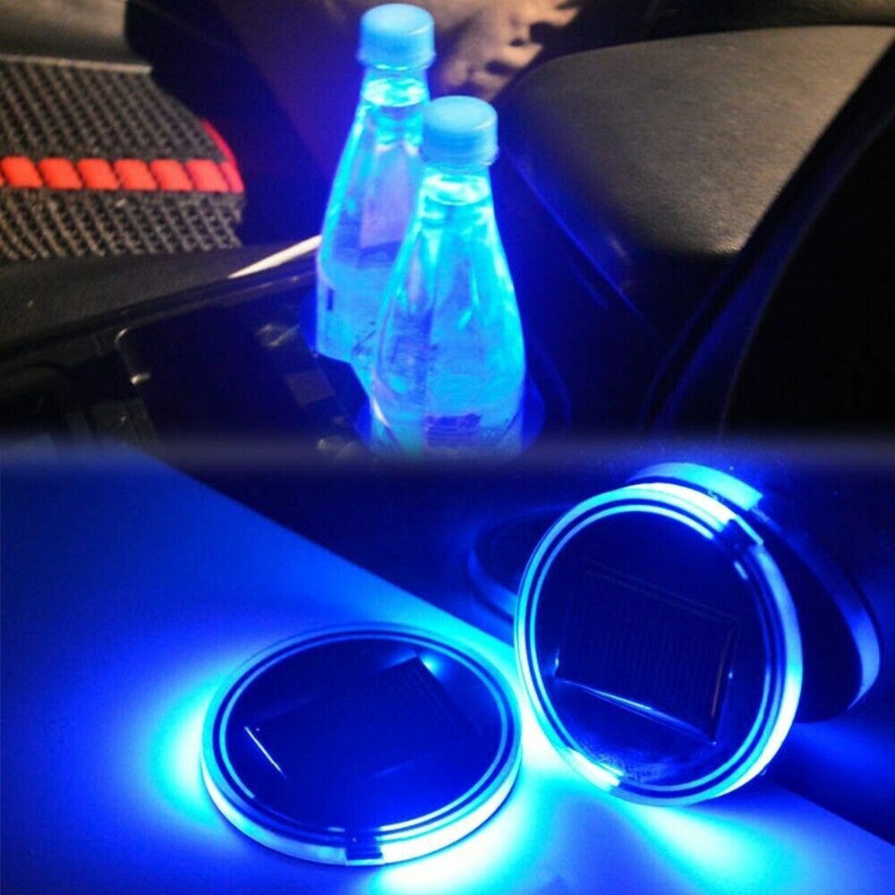 2x LED Lights Car Cup Holder Mat Cup Pad Drinks Coaster Blue Car Accessories