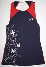 TYR Women's XS Blue Red White Zip Singlet Tank COMPETITOR Butterfly USA Made New
