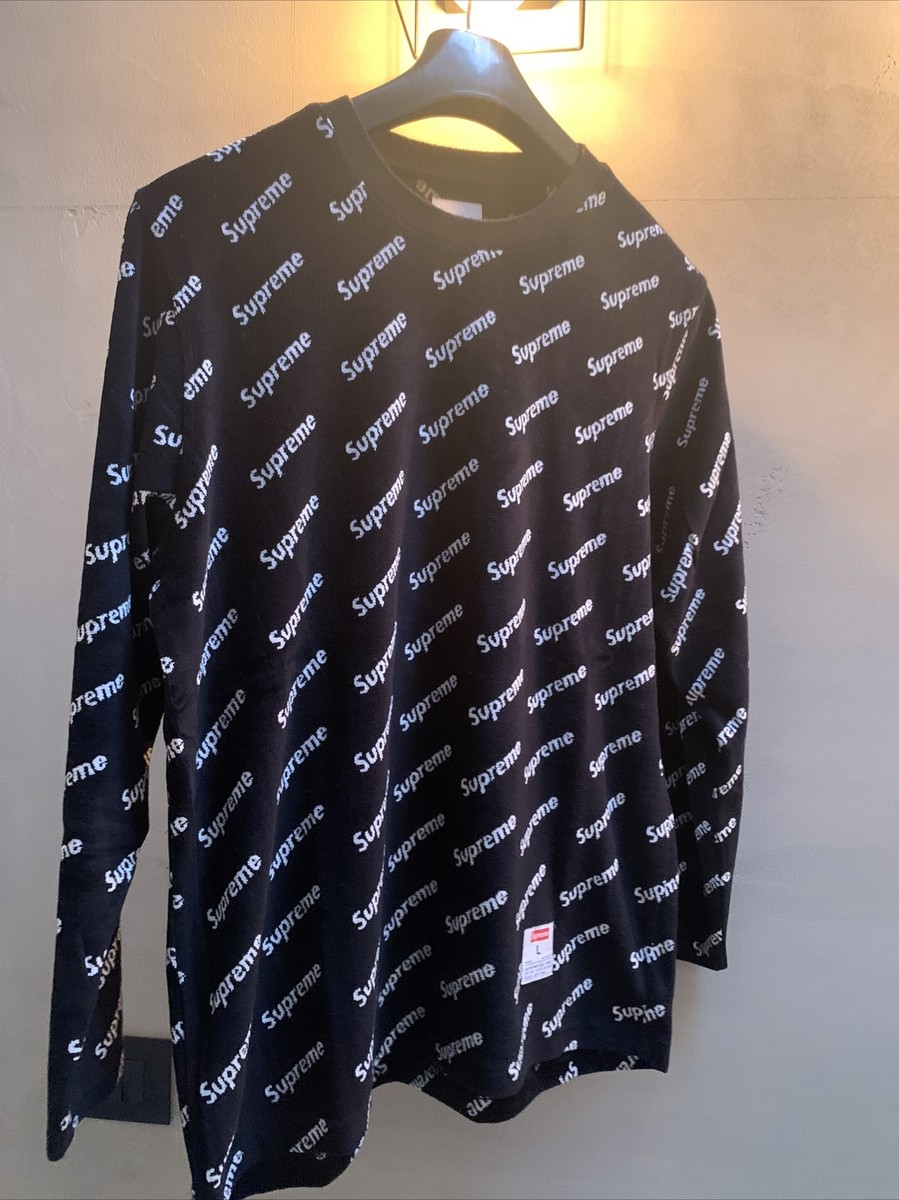 Supreme Fw 2017 Longsleeve Velour Diagonal Logo Black Size Large