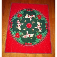 Vintage Quilted Christmas Tablecloth Centerpiece ducks birds bunny poinsettia