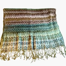 Metallic Scarf  Wrap Shawl Fringe Rainbow Zigzag Wedding Festival