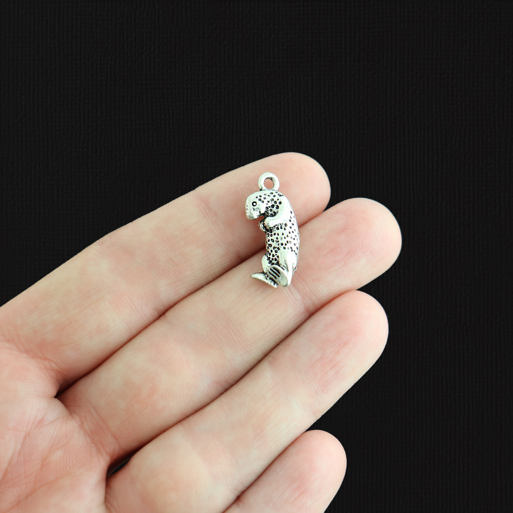 4 Antique Silver Tone Otter Charms – A1078 – Cute Animal Pendant Beads