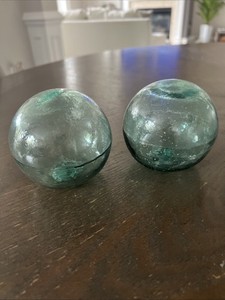 Authentic 3 inch Vintage Hand Blown Japanese Net Glass Float - 1 Pair (2)