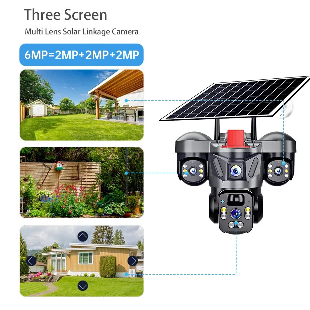 V380 Pro Outdoor PTZ 6MP WIFI 4G Solar Camera Home Security Triple