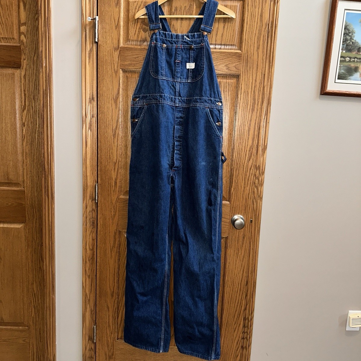Vtg 70s Big Mac Overalls Red Low Back Strap 38x35 Union Made USA