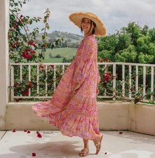 Spell & The Gypsy Dress Gown Size Small Butterfly Boho Maxi Pink Long Sleeve