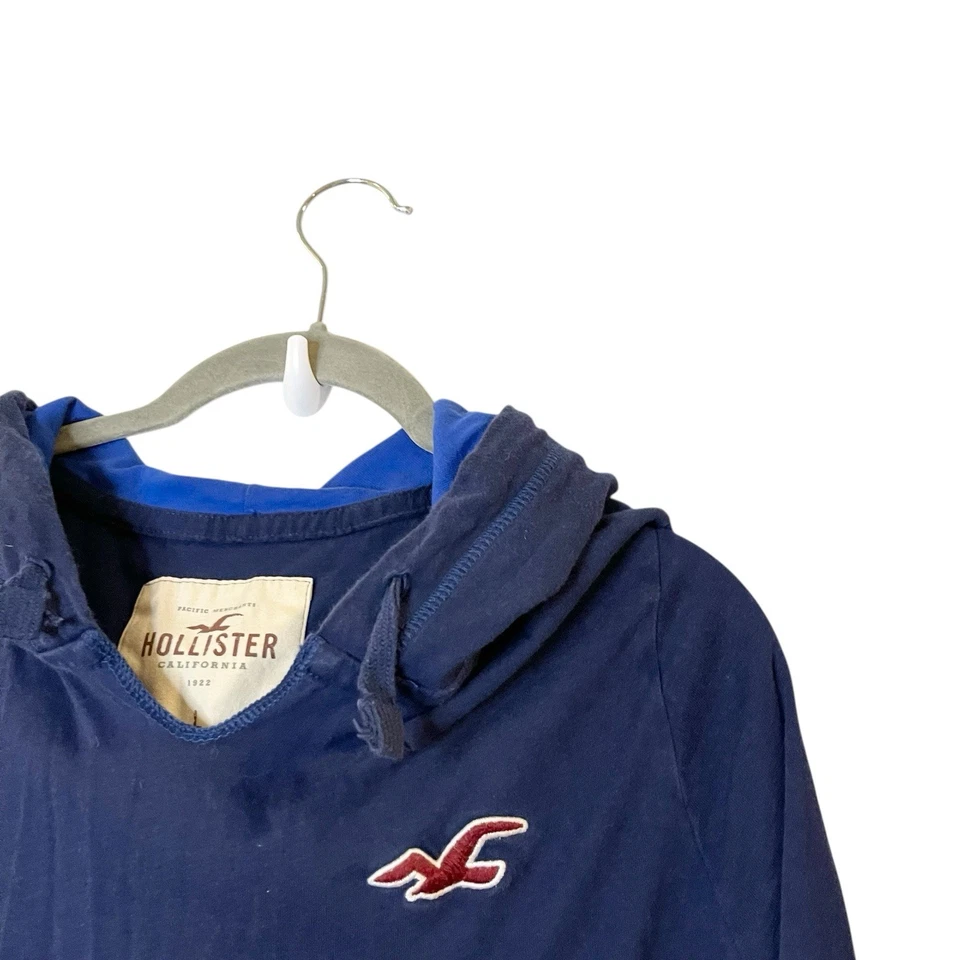 Camiseta con capucha vintage Y2K Hollister para hombre L/S azul ligera delgada años 2000 talla L Foto 4 de 4