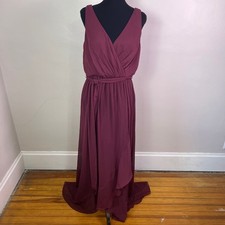 David's Bridal Faux Wrap Chiffon Maxi Dress 12 Wine Red Wedding Bridal Flowy