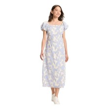A New Day Women's Blue Floral Puff Sleeve Square Neck Midi Dress Size Large