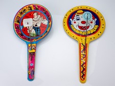 Vintage Kirchhof and US Metal Toy Tin Litho Clown Noisemakers