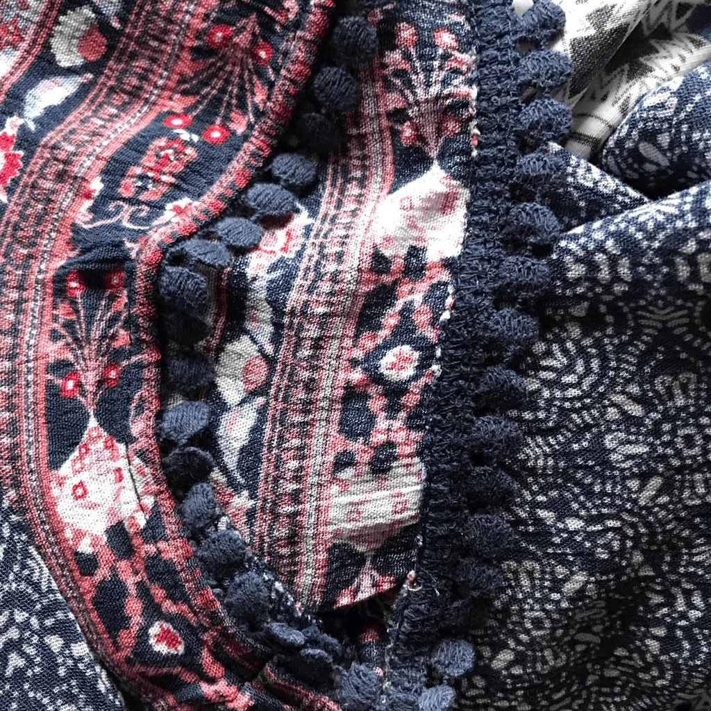 VETEMENTS Knox Rose taglia Medium blu abito manica corta pom bordo scollo a V (S8)