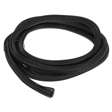 10 Ft - 5/8 in Expandable Braided Cable Sleeving, PET Split Sleeving, Black